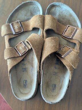 Birkenstock Suede Buckle Arizona Pre Loved Sandals Brown 42